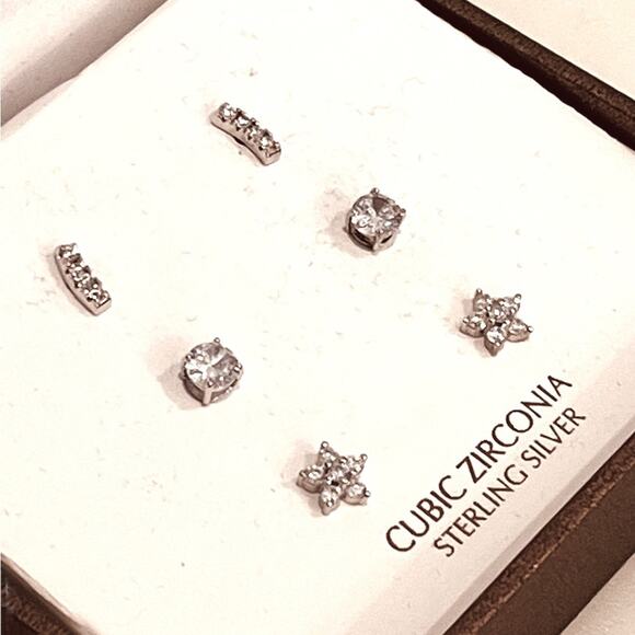 NEW Giani Bernini 3 Pair EARRINGS Cubic Zirconia Stud Post Sterling Silver Boxed - Picture 1 of 9